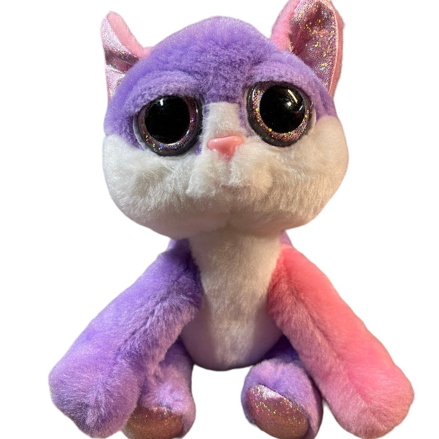 Russ Li'l Peepers Lucky Pink & Purple Colour Block Cat Stuffed Animal Sparkle Ears & Eyes