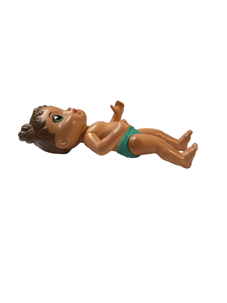 Baby Alive 12" Vinyl Doll, Aqua Panties, Tawny Skin, Green Eyes & Chocolate Brown Hair