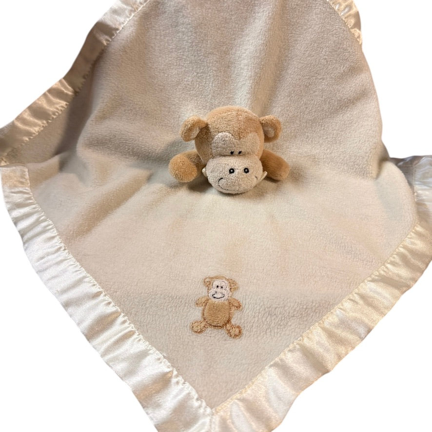 Blankets & Beyond Plush Monkey Security Blanket, Lovey, Satin Edged, Cream & Beige in GUC