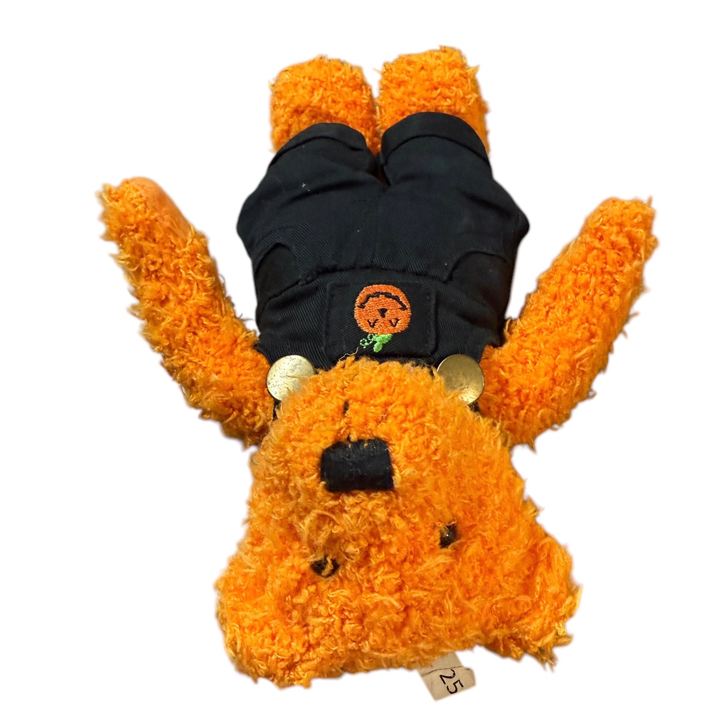 Hallmark Halloween Bean Bear Shaggy Orange Plush Teddy Bear Black Coveralls with Pumpkin Applique