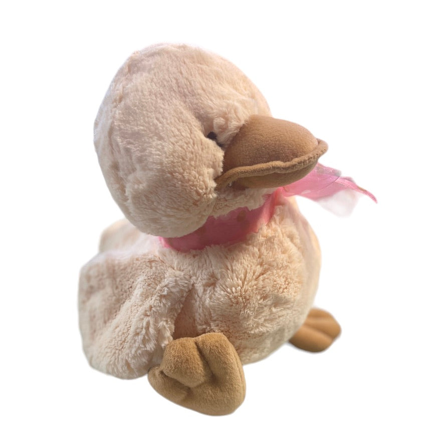 Diddy Duck, Ultra Soft Deep Cream 10" Russ Berrie Stuffed Duckling PinkBow Embroidered Eyes