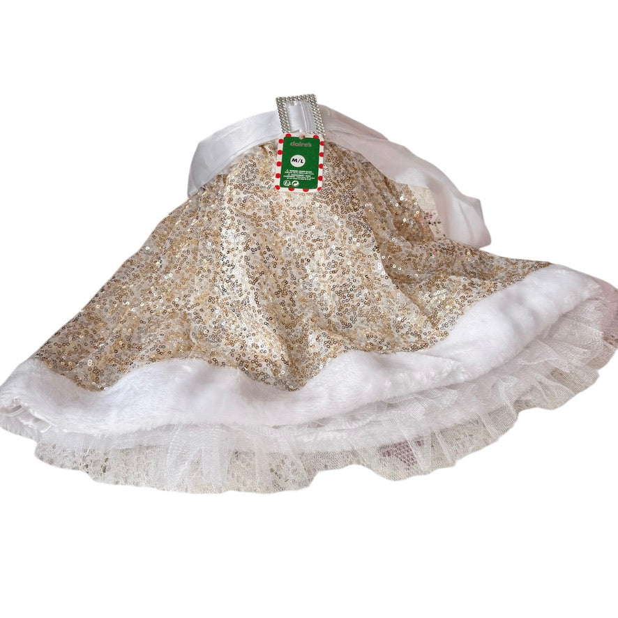 Claire's Gold Sparkly, Fur Trimmed  Skirt, M/L  with Satin Belt & Rhinestone Buckle with Tags