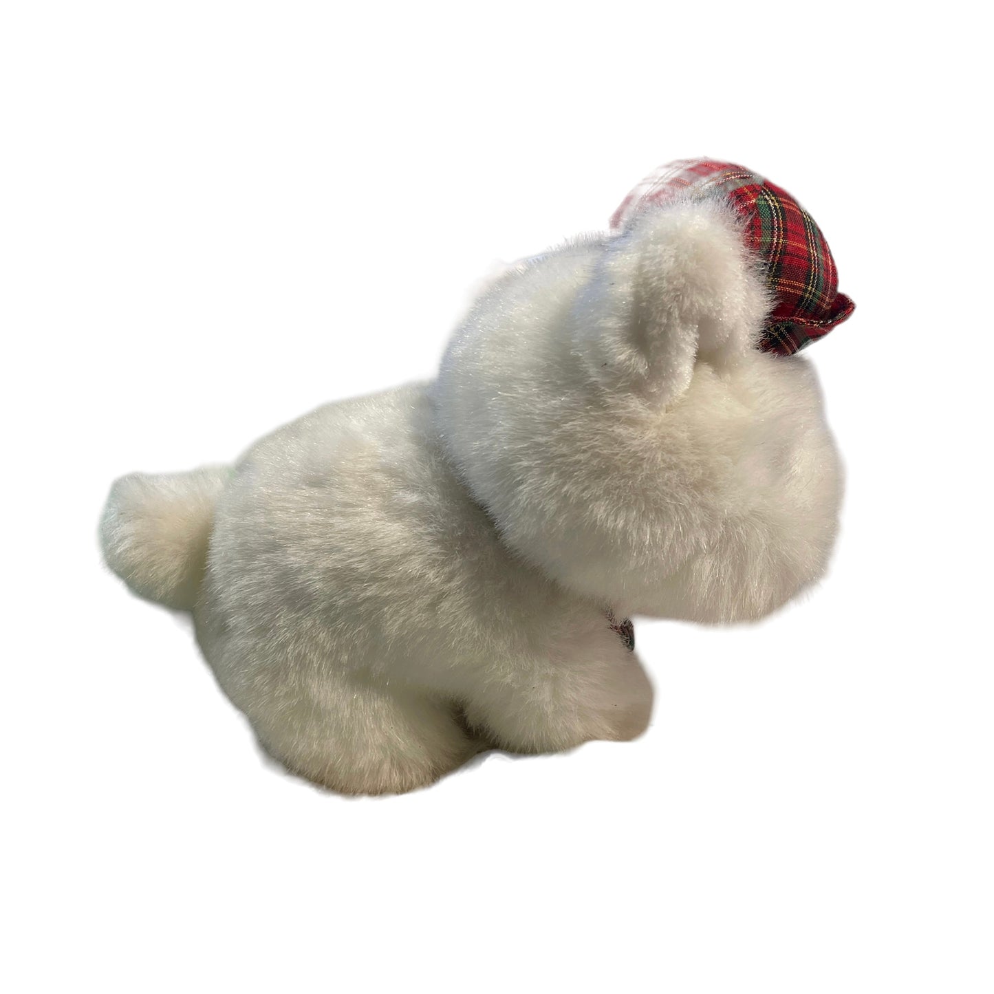 Vintage Radiance Westie Plush Stuffed Toy Dog, White with Jaunty Tartan Cap, Super Sweet!