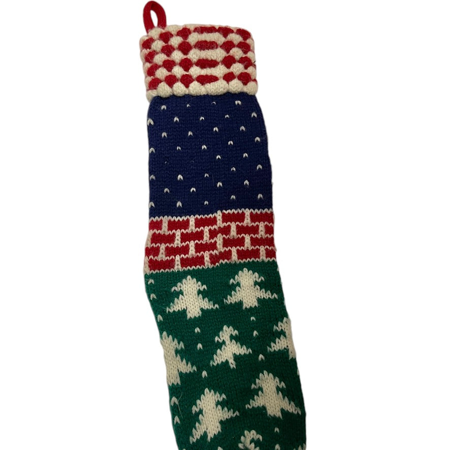 Cozy Knit Christmas Stocking with Santa Applique, 19" Tall, in Excellent Preowned Condition