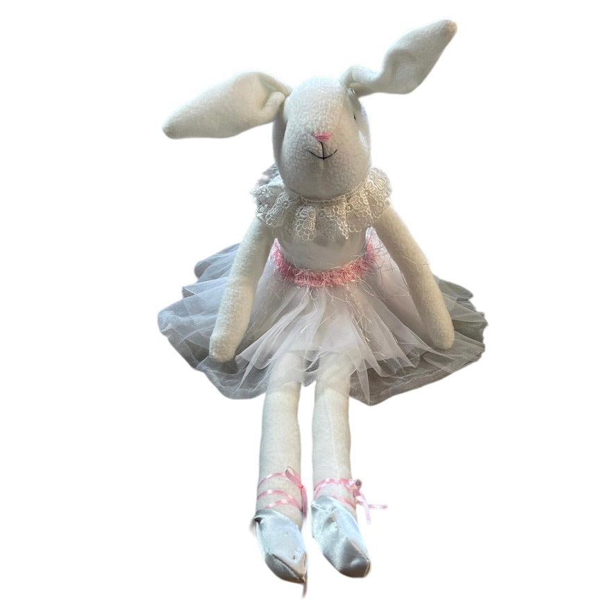 Lovely 24"  Shelf Seater White Rabbit with Lacy Collar, Pretty TuTu & Long Legs