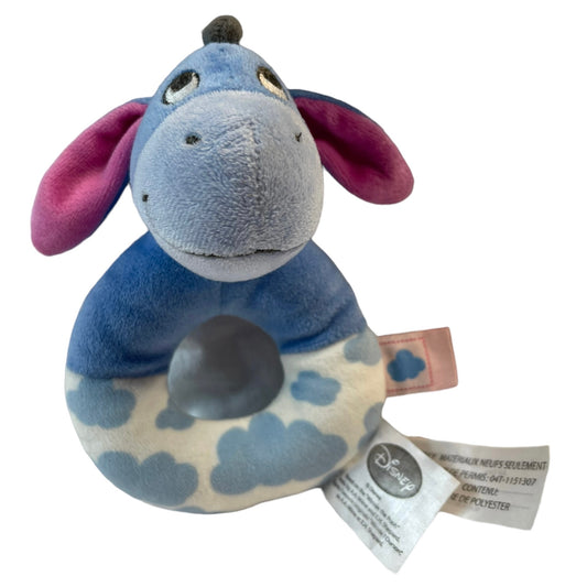 Disney Eeyore Plush Ring Rattle with Embroidered Face  Bright Pink Ears