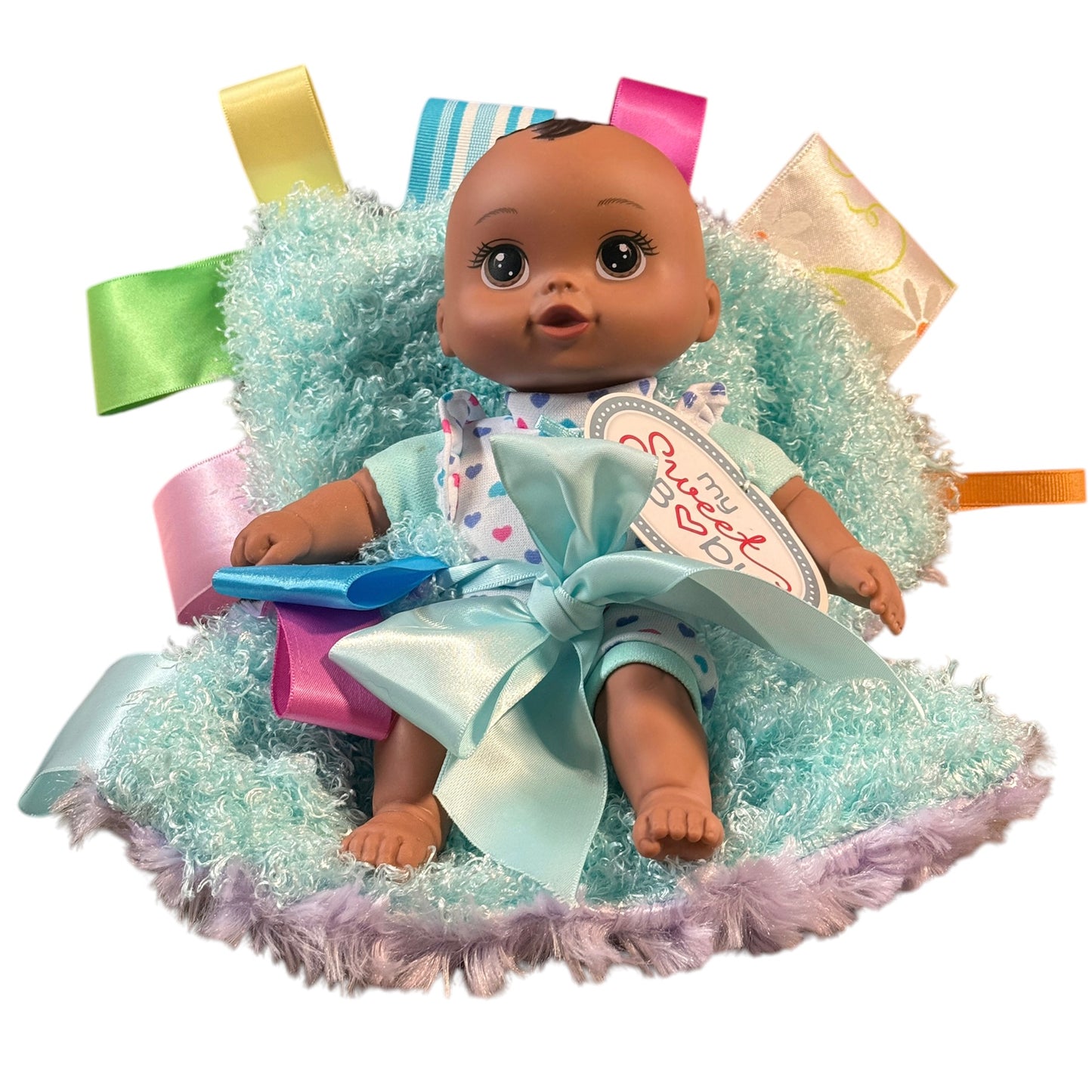 My Sweet Baby, 8" Walmart Vinyl African American Baby Doll & Hndmade Lovey- Adorable!