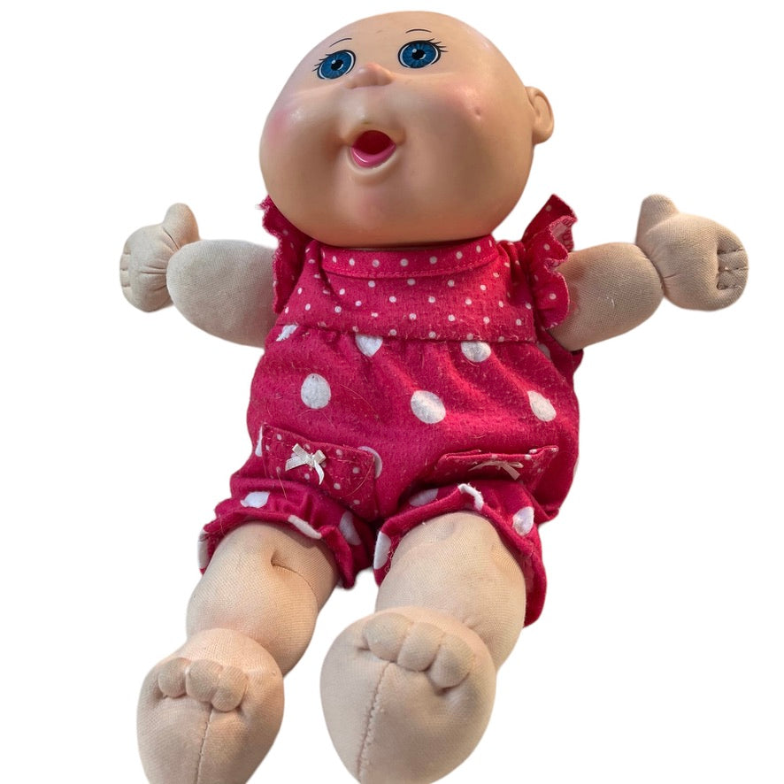 Cabbage Patch 12" Bald Baby Doll, 2017, Red Signature, Blue Eyes, Romper