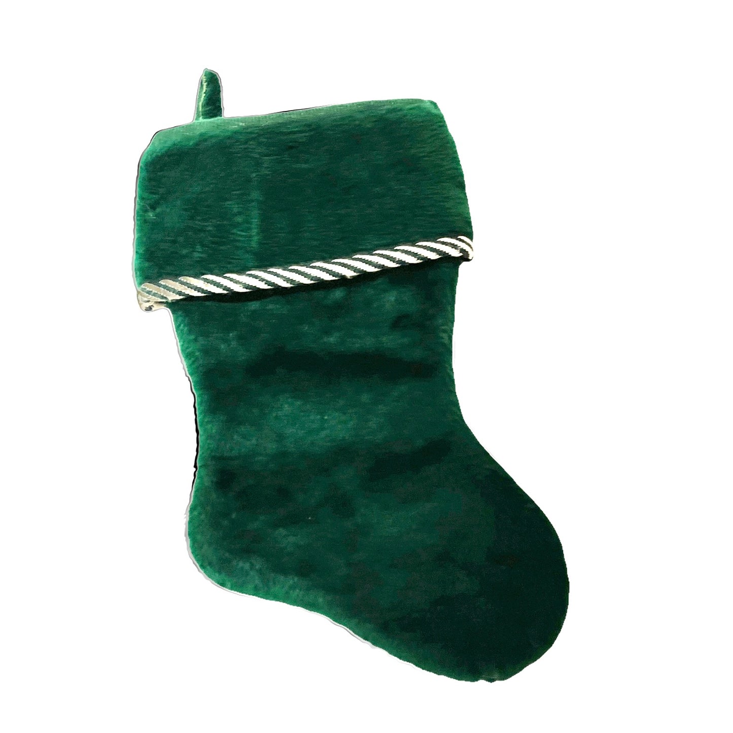 Emerald Green Furry Plush Christmas Stocking with Green & White Trim 14" Tall, 8" Foot