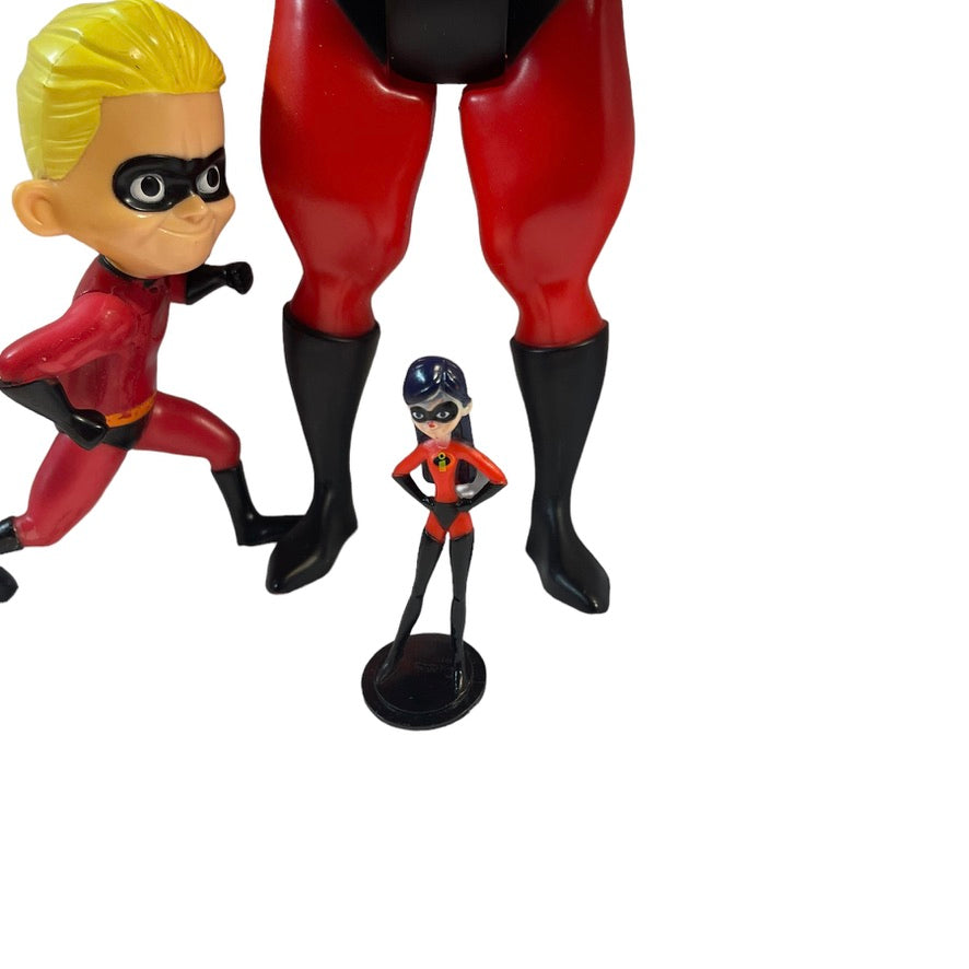 Incredibles Lot of 3 Figurines Mr. Incredible 12", Dash 6", Violet 2.5"  Good Used Condition