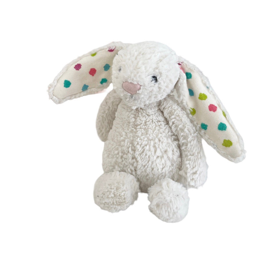 Jellycat Bashful Bunny, White with Polka Dot Ears & Fluffy Tail 7.5" GUC