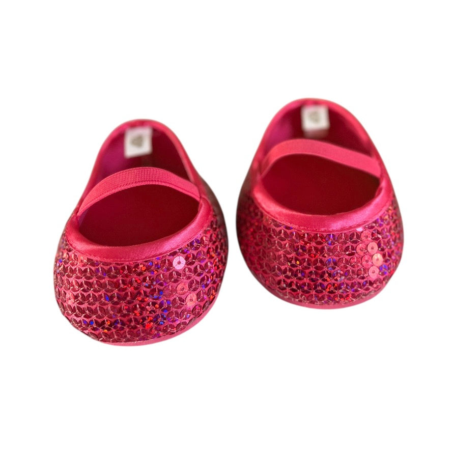 Build=A-Bear Hot Pink Sparkle Sequinned Mary Jane Shoes in Very Good Preowned Condition