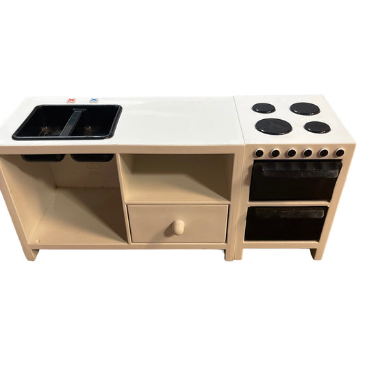 IKEA Dollhouse Kitchen Furniture Double Sink Cabinet, Stove/Oven Combo White/Black