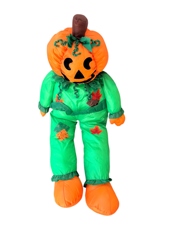 Over Stuffed Nylon Child Sized Figure, Classic Jack-o-Lantern Head &  Green & Orange Body
