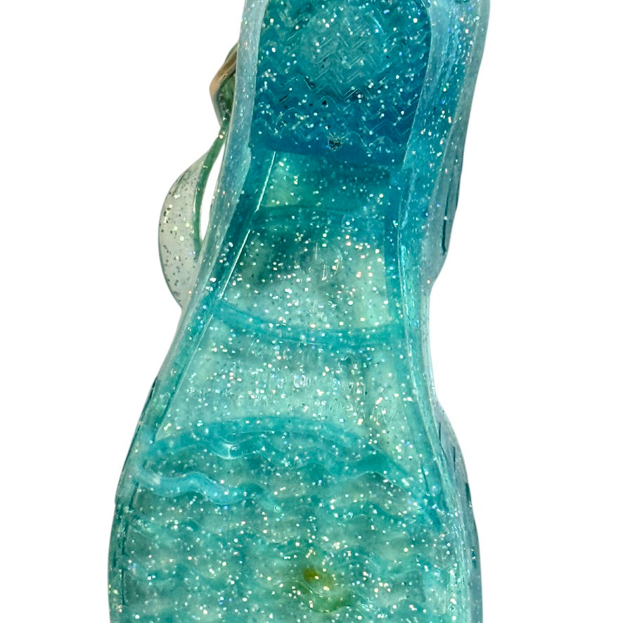 Disney Frozen Elsa Shoes, Sparkly Aqua, Light Up Heels & Snap Buckle with Silver Snowflake