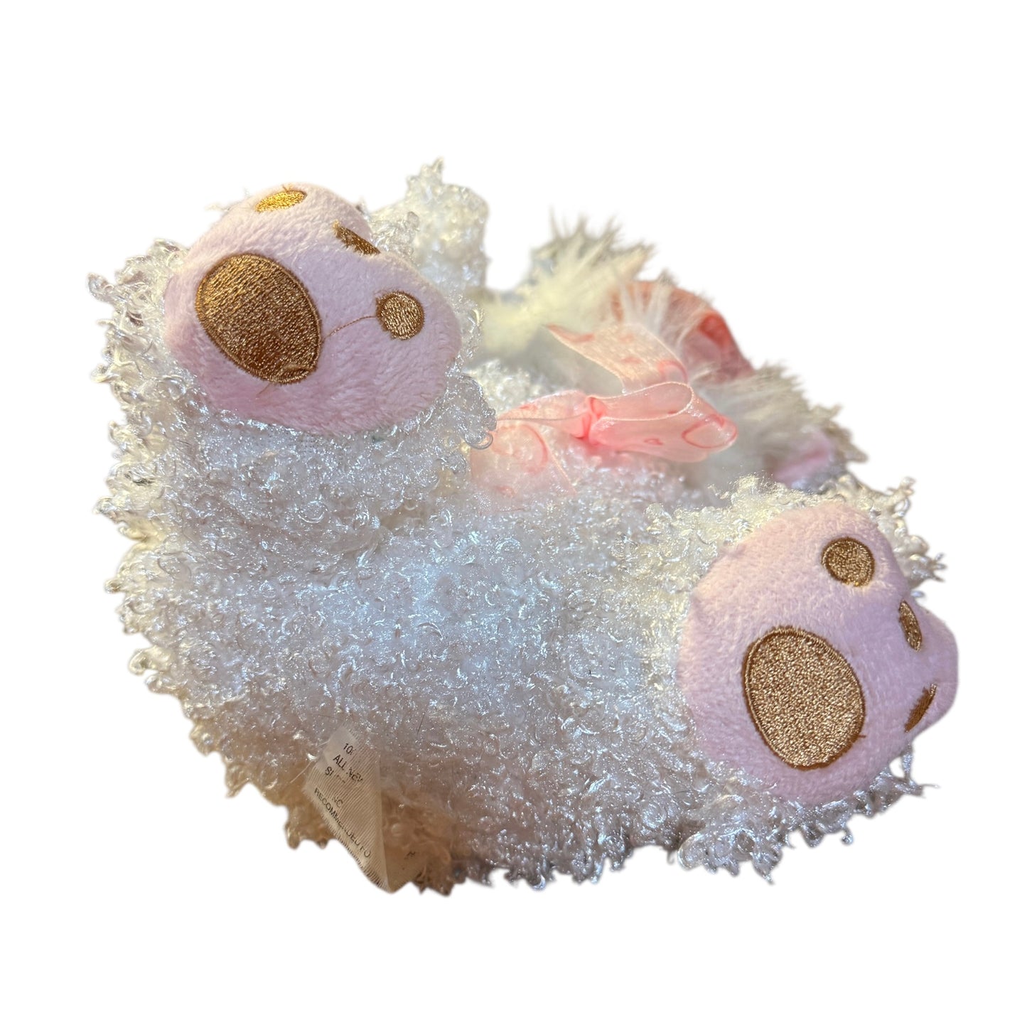 Adorable 8" Seated Bunny Baby Doll, Vinyl Face, Brown Eyes & Curly White Body, Pink Accents