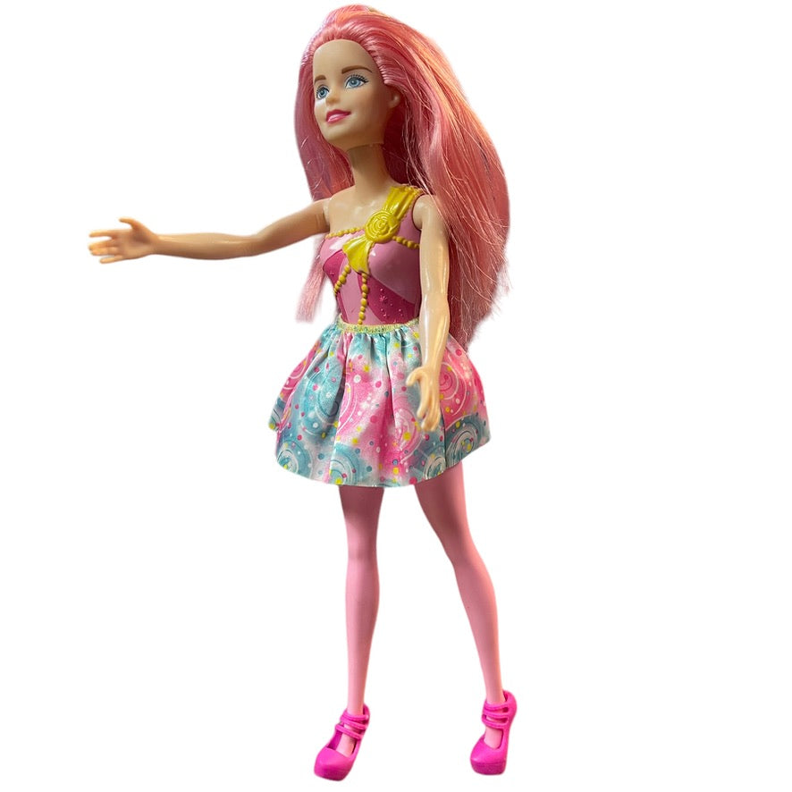 Barbie Dreamtopia Doll with Pink Hair & Legs Vinyl Tank Top, Floral Silk Skirt. No Wings