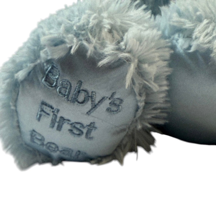 Bearington Baby Fuzzy Blue 12"  Bear, ''My FirstTeddy' with Satin Nose, Neck Ribbon & Feet EUC