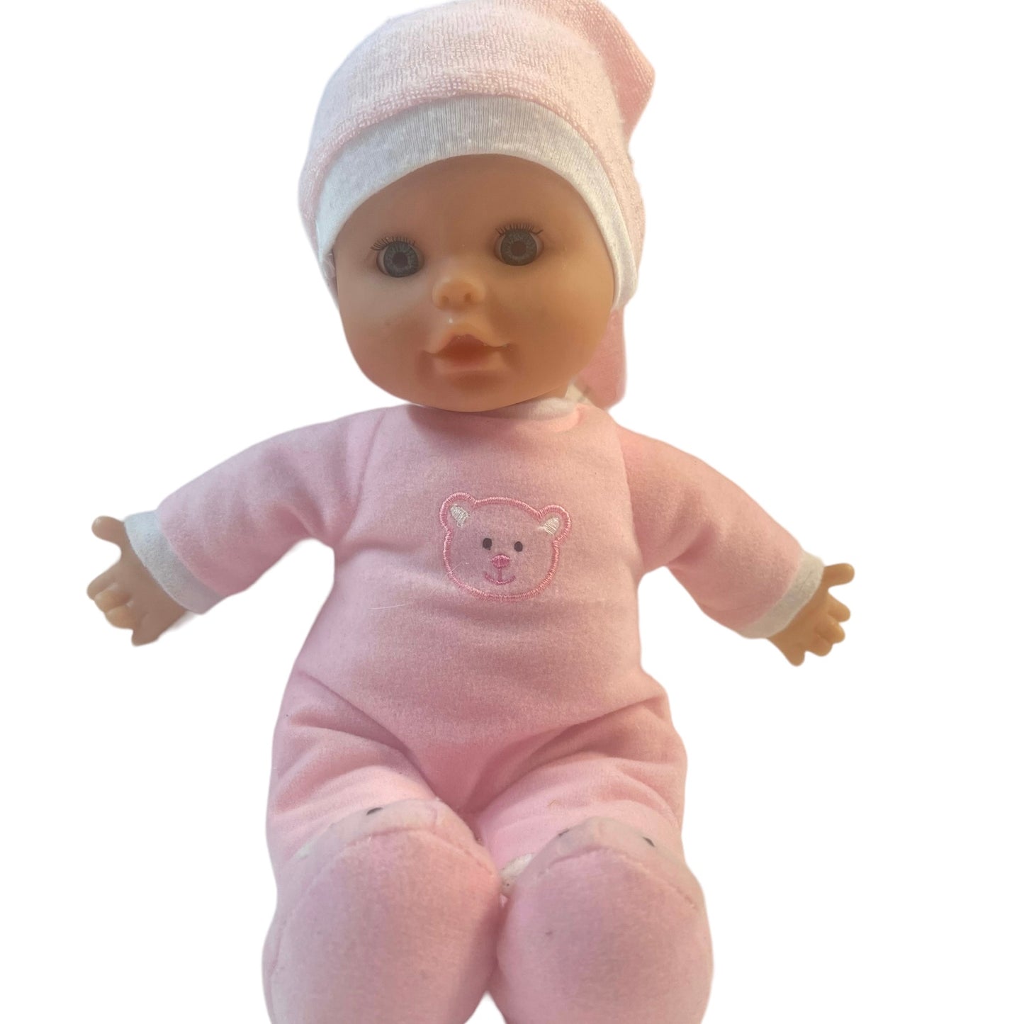 You & Me Stuffed Plush Baby Doll in Pink with Removable Cap  GUC