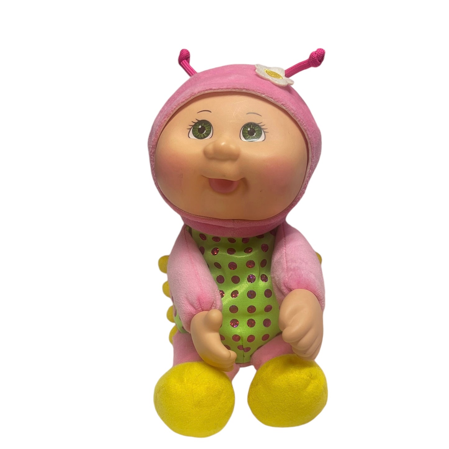 Cabbage Kids Enchanted Forest Friends Vivian Caterpillar 9" Pink & Green Shiny Polka Dotted Tummy