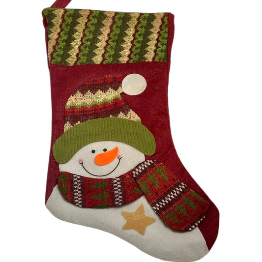 Cheerful Snowman Christmas Stocking with Woven  Knit Cuff, Hat and Scarf - So Cute!