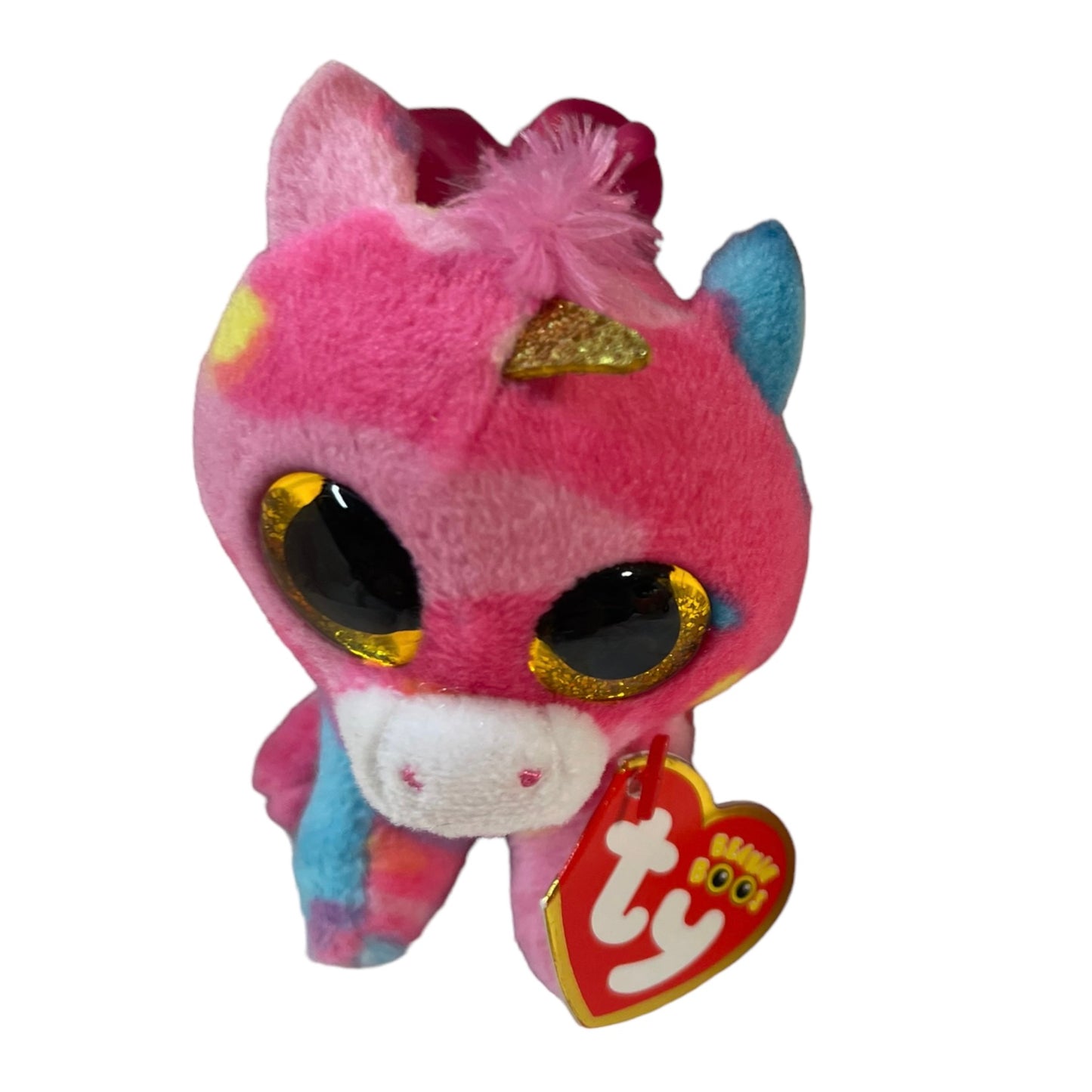 Tiny 4" Beanie Boo Fantasia Backpack Clip Shiny Gold Eyes, Multicoloured Body