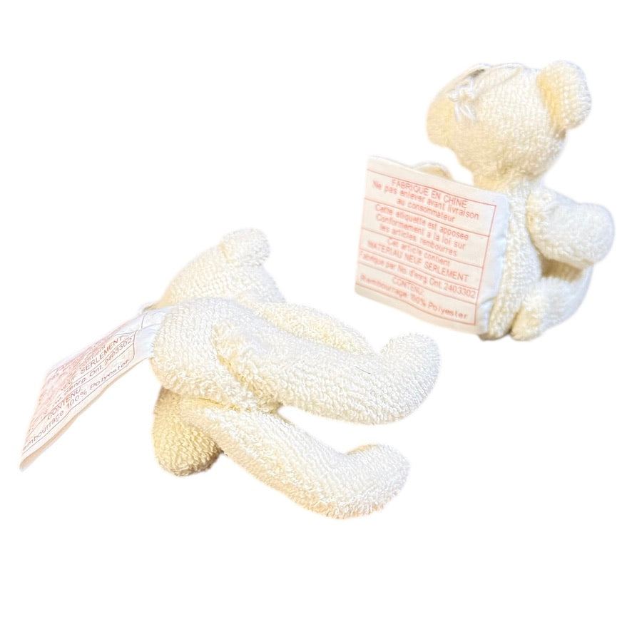 Tiny Jointed Teddy Bears, White Terry Towel with Stitched Nose & Mouth and Black Bead Eyes