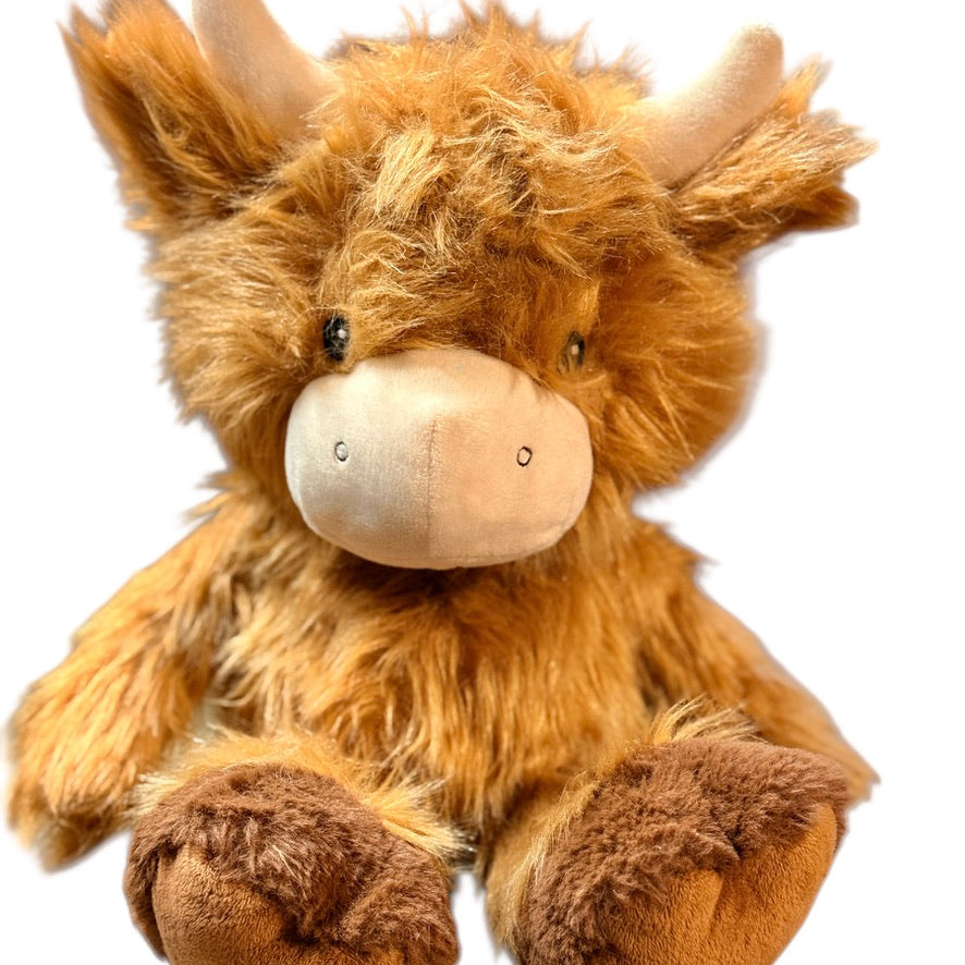 Delightfully Shaggy 12" Highland Cow Plush Stuffed Animal, Caramel & Cream Unbranded EUC