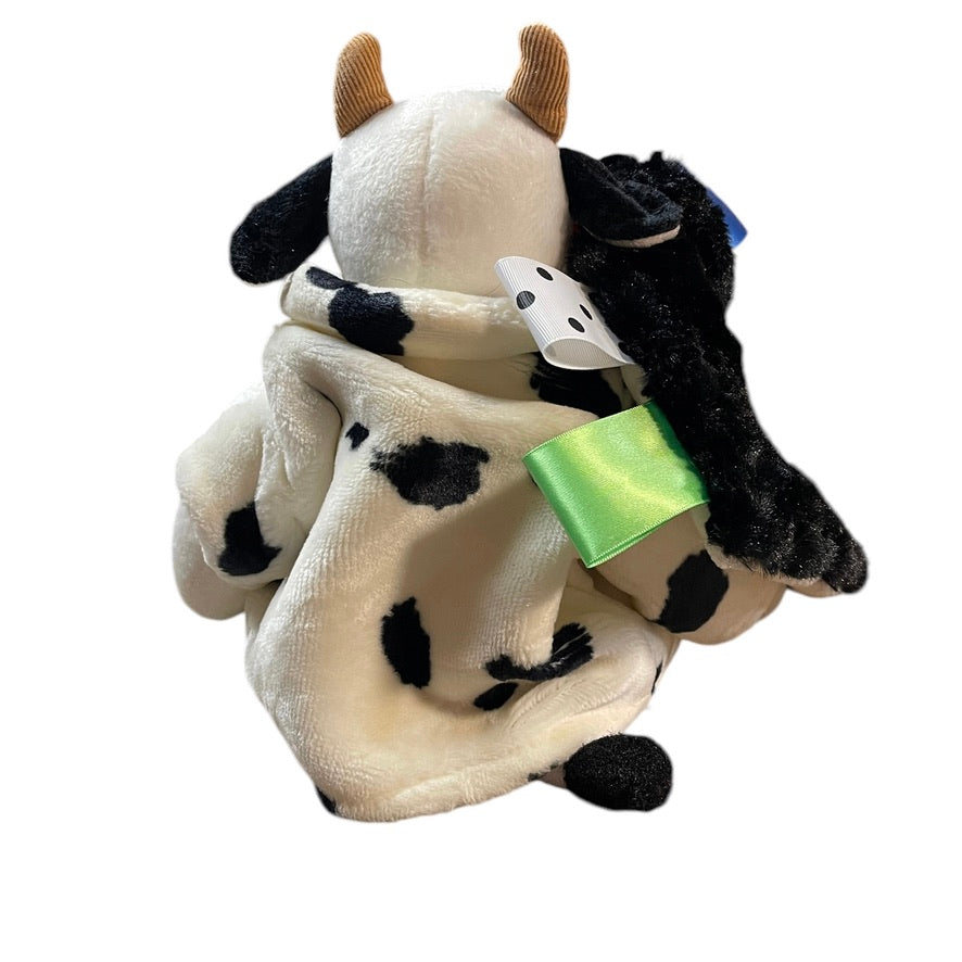 Russ Berrie Cream & Black 'Mooella' Plush  Cow, Fancy Jacket, Stitched Face & Lovey Tag