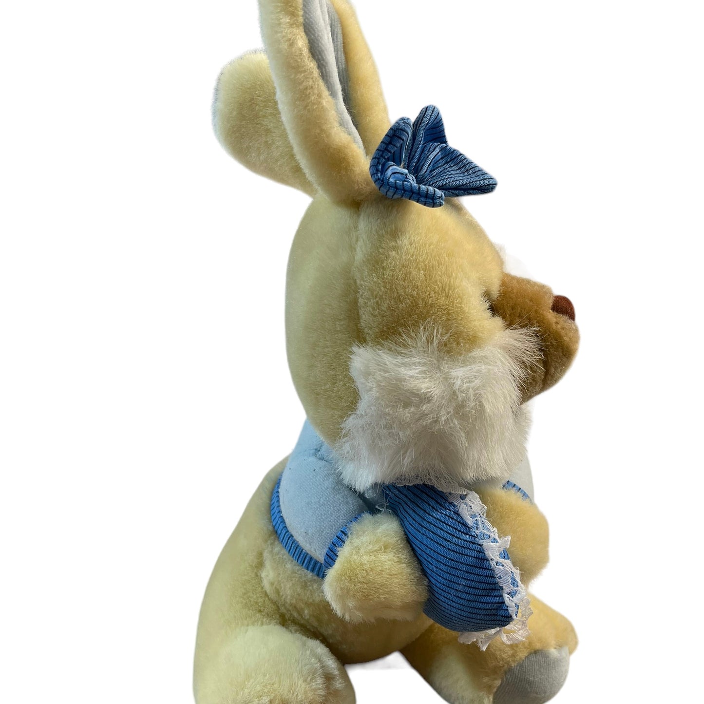 Sweet Vintage Bunny, Cream & White with Blue Ears  Feet & Jacket. Stuffed Animal  Toy