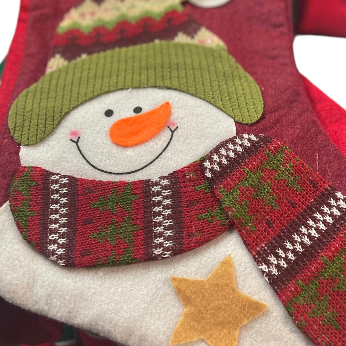 Cheerful Snowman Christmas Stocking with Woven  Knit Cuff, Hat and Scarf - So Cute!