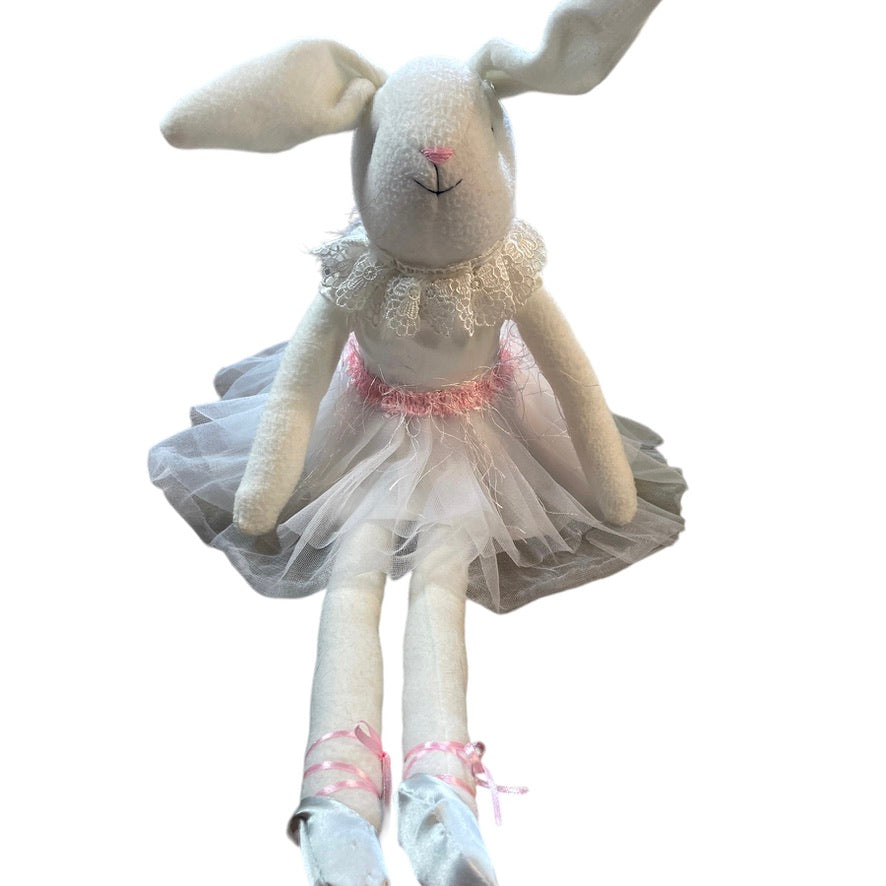 Lovely 24"  Shelf Seater White Rabbit with Lacy Collar, Pretty TuTu & Long Legs