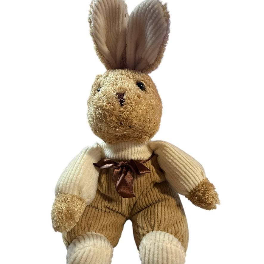 Royal Plush Toys Brown & Beige 12 " Seated Striped Corduroy Bunny Rabbit Plush Stuffed Toy EUC