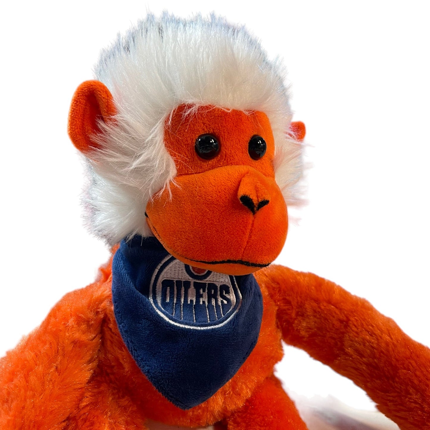 Oiler's Hanging Monkey 16" Orange & Blue with White Hair and Bandana, Velvet Accents