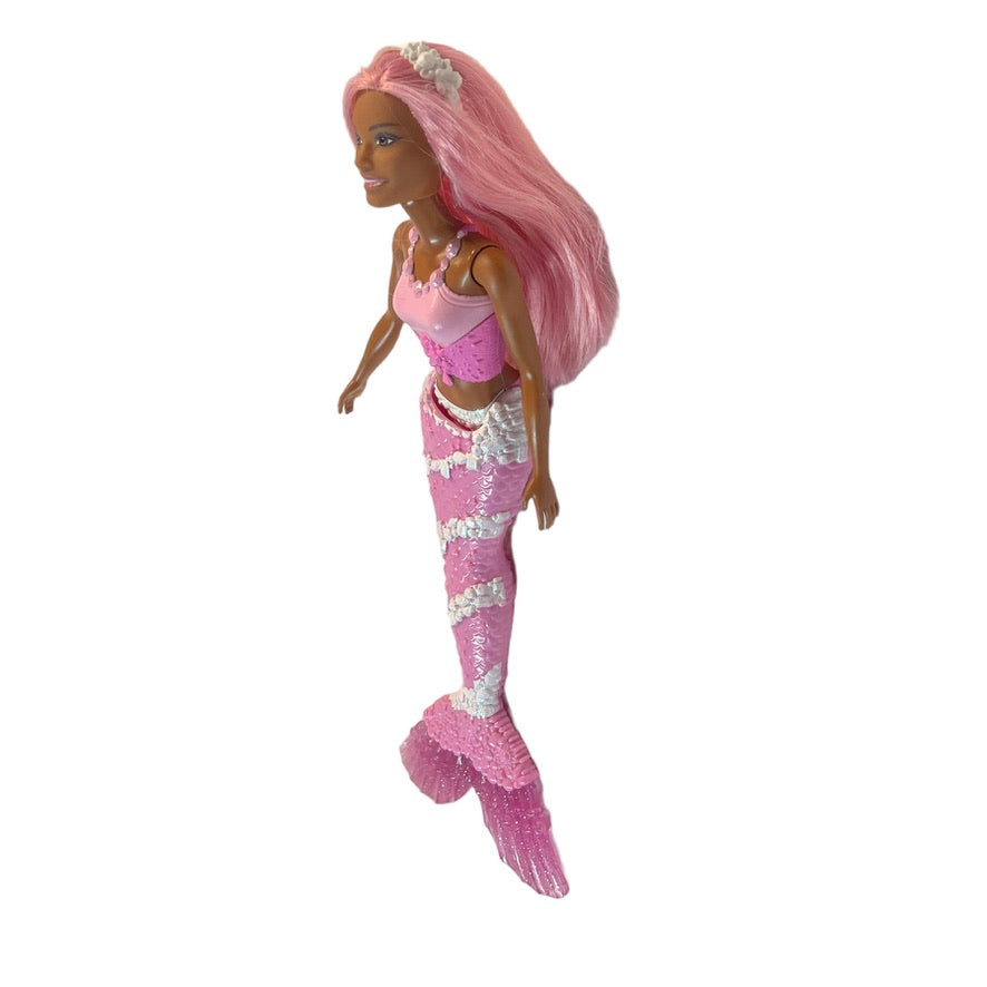 So Pretty! Barbie Dreamtopia Mermaid Doll Dark Complexion Pink Hair& Tail by Mattel