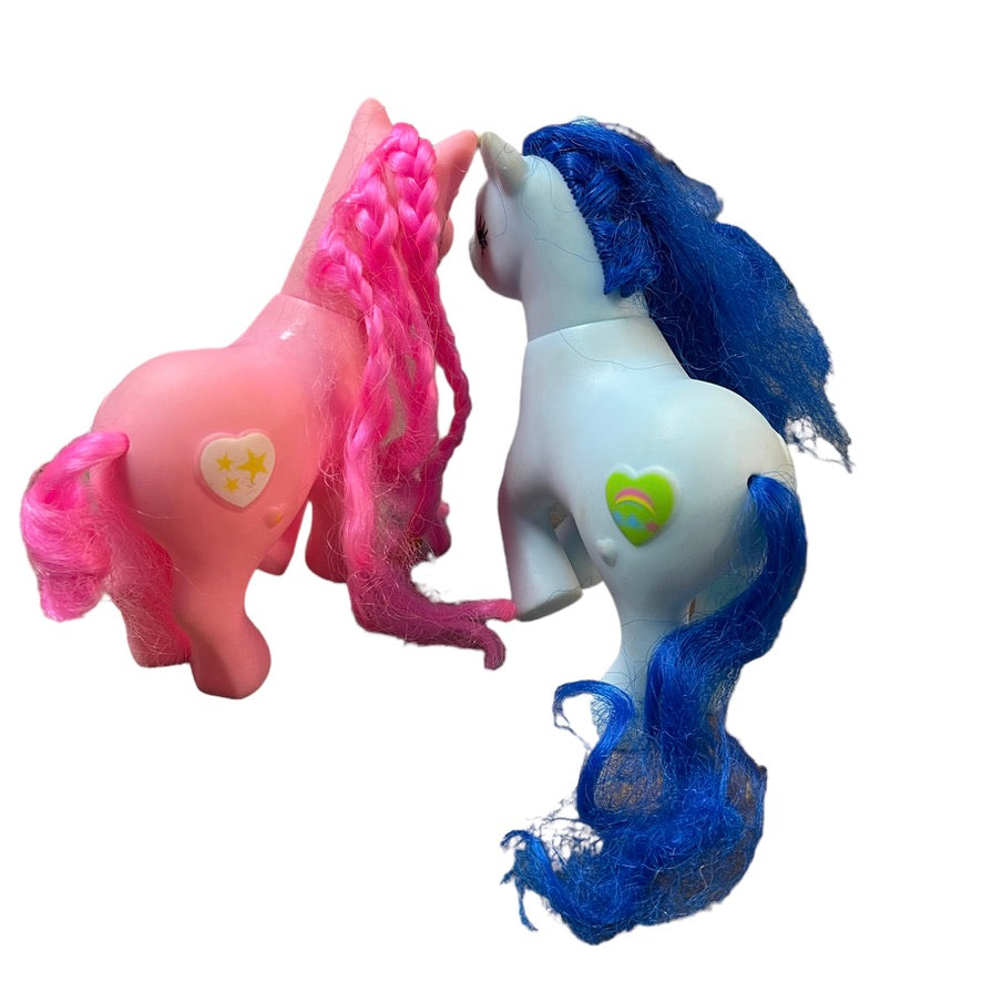 My Little Pony Lot of 2, Pink & Blue,  Hearts on Flanks in Good Preowned Condition