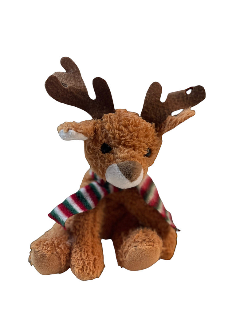 Hug Fun Cuddly 8" Plush Reindeer with Striped Scarf & Felt Antlers