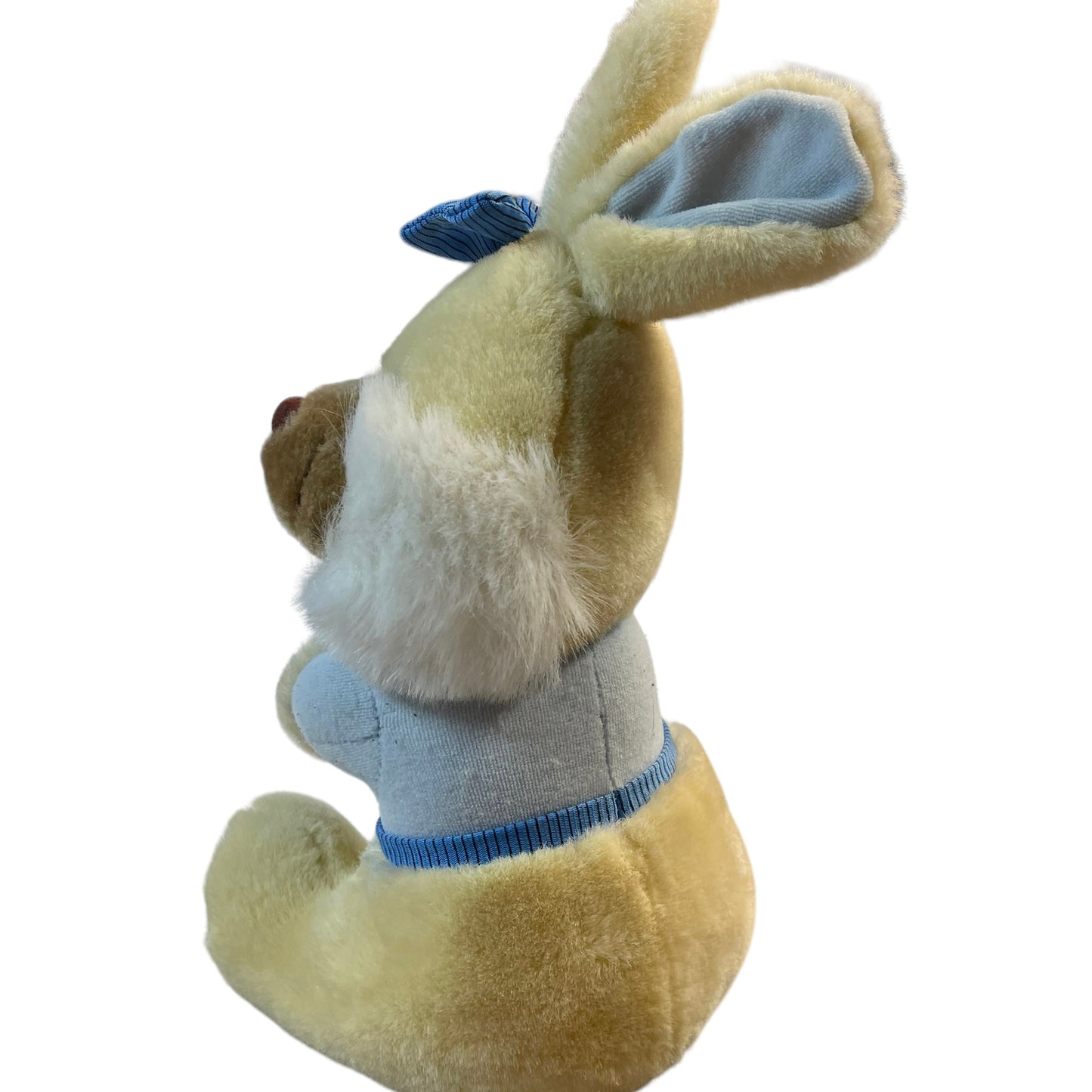 Sweet Vintage Bunny, Cream & White with Blue Ears  Feet & Jacket. Stuffed Animal  Toy