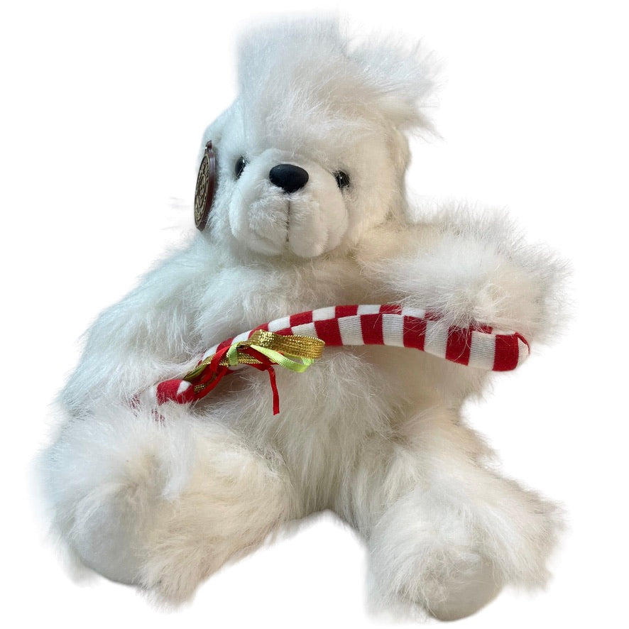 Vintage Cuddle Wit Shaggy White Stuffed Animal Plush with Striped Candy Cane