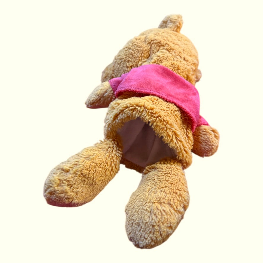Vintage Winnie the Pooh Hand Puppet/Lovey 13" Yellow Plush & Classic Red Tummy Shirt