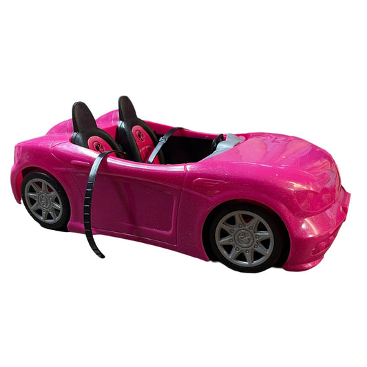 Sparkly Pink Barbie Car with Pink & Black Seats Complete with Belts in GUC