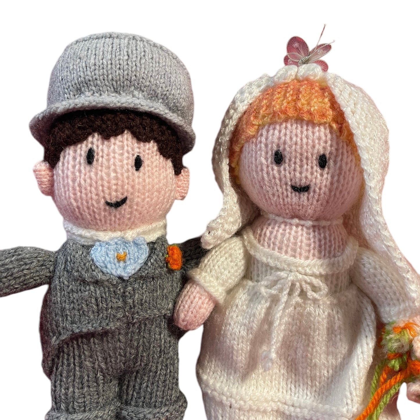 Hand Knit Bride & Groom 9-9.5" Dolls Designed by Jean Greenough , Beautifully Made, in EUC