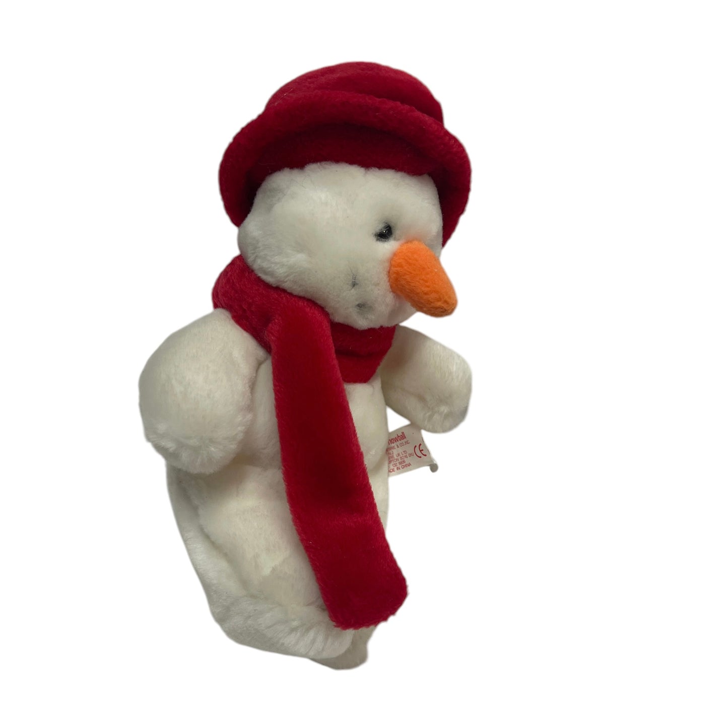 Russ Berries L'il Softies 'Snowball' Christmas Velvety Plush Toy, Red Hat & Scarf, Carrot Nose, Bean Bottom, Button Eyes