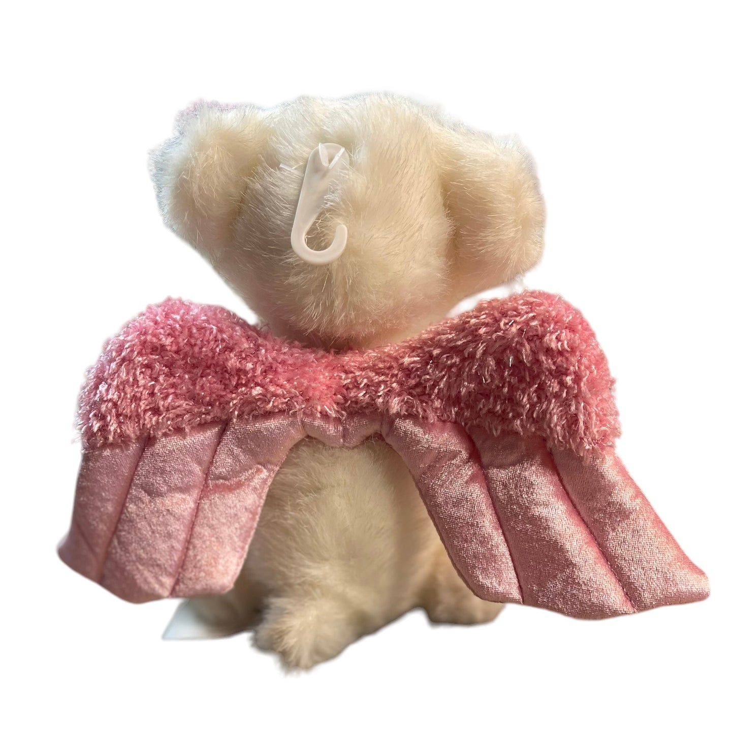 Dandee Angel Bear Plush, While & Pink with Sparkly Pink Wings and Satin Accents.