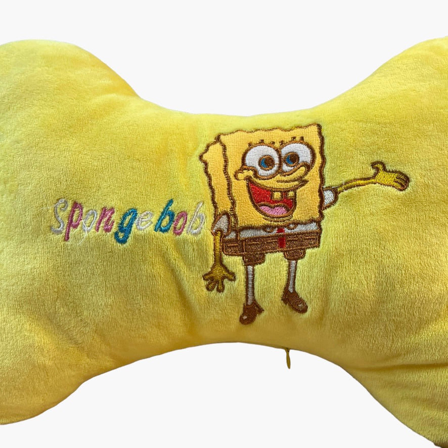 Sponge Bob Embroidered  15" Plush Yellow Bone Shaped Zippered Pillow -So Huggable!