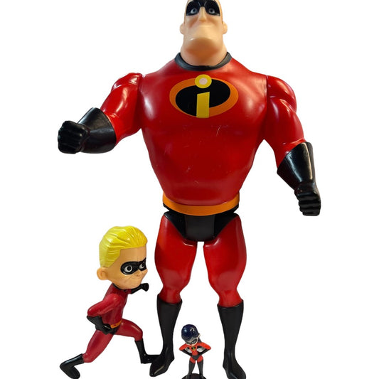 Incredibles Lot of 3 Figurines Mr. Incredible 12", Dash 6", Violet 2.5"  Good Used Condition