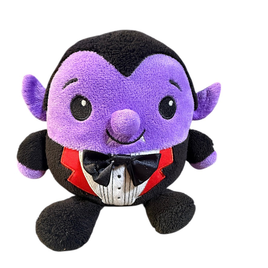 Vampire 9" Chunky  Plush,  Black & Purple in a Tuxedo with Black Satin Bow Tie & Red Lapels