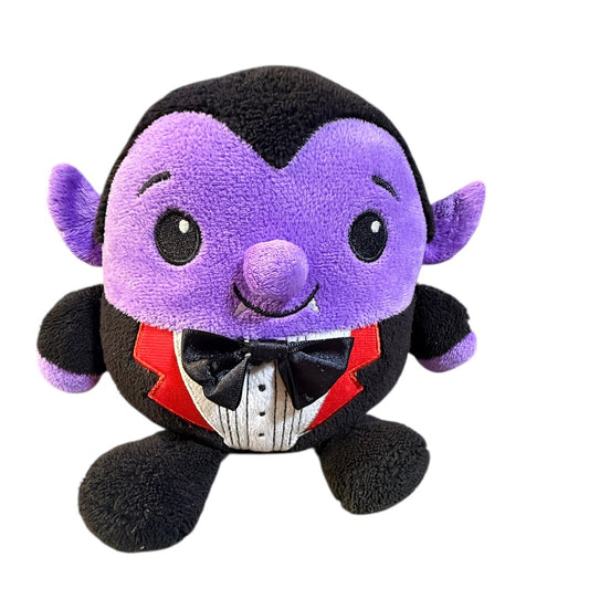 Vampire 9" Chunky  Plush,  Black & Purple in a Tuxedo with Black Satin Bow Tie & Red Lapels