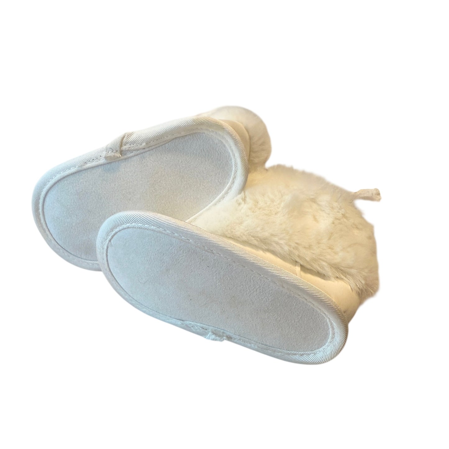 Children's Place Faux Fur White Chalet Boots 4.5" long, Fur Cuff Hook & Loop Closure