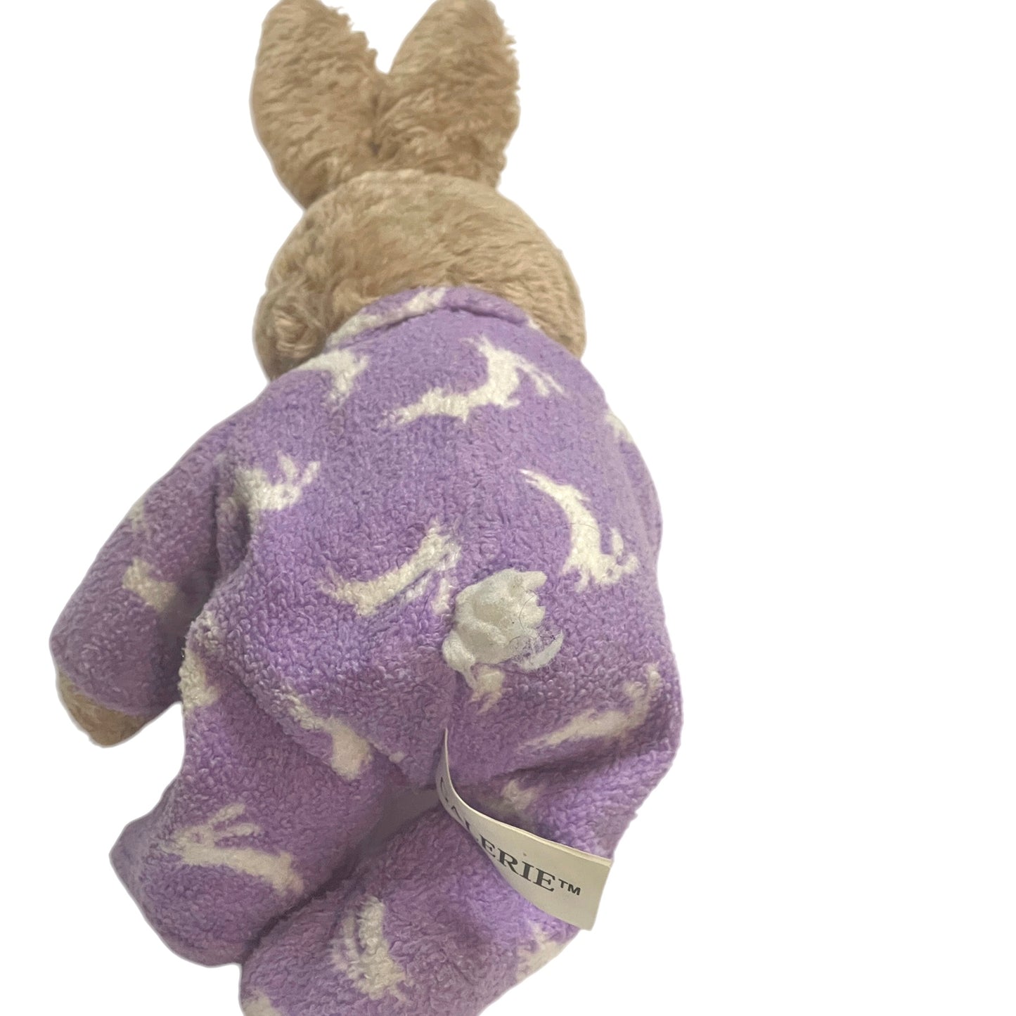 Galerie Brown 10" Bunny, Pink Ears & Nose and a Cute Fluffy Tail Dressed in Purple Bunny PJ's.